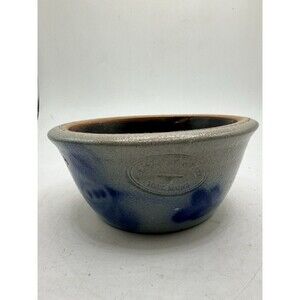 VTG Beaumont Pottery York Maine Salt Glaze Blue Leaf Small Trinket Kitchen Bowl